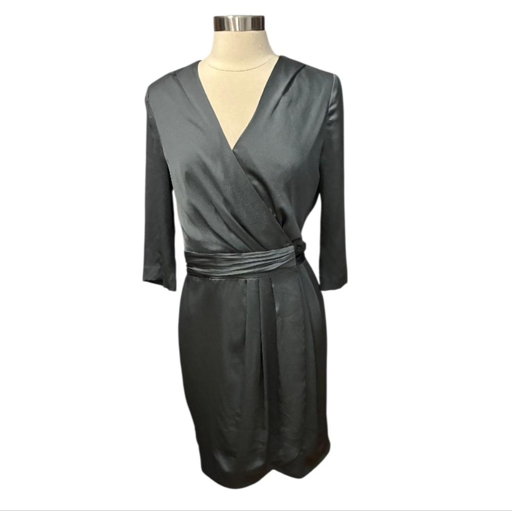 Elegant Slate Wrap Midi Dress